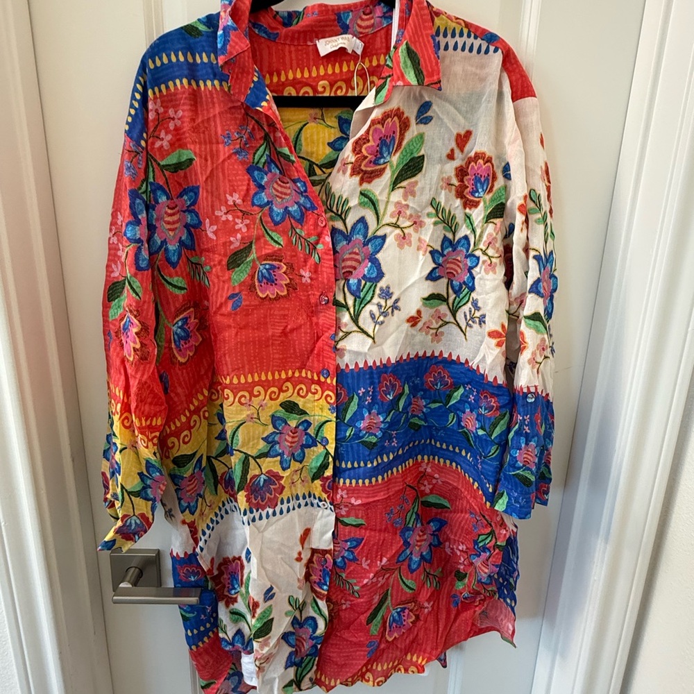 Johnny Was Multicolor Floral Shirt Dress